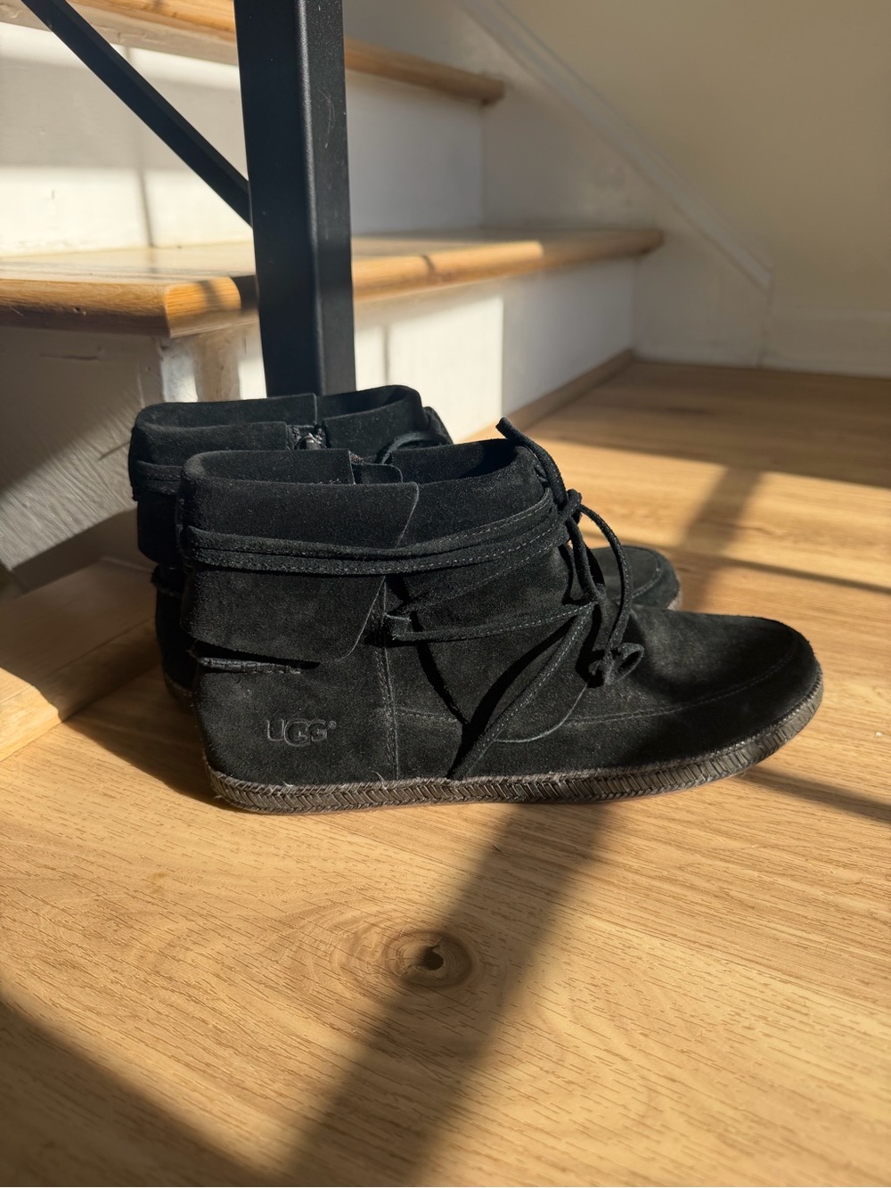 UGG Black Suede Ankle Booties with Fold-Over Cuff